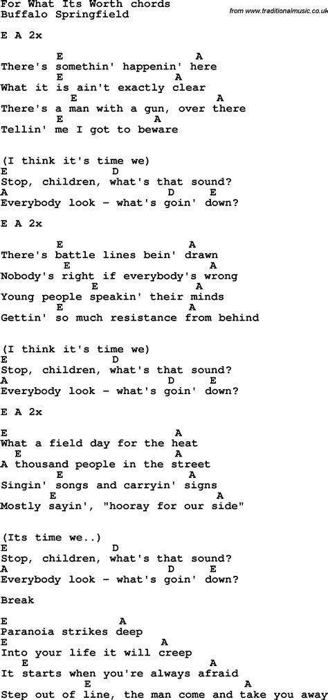 Song Lyrics With Guitar Chords For For What Its Worth