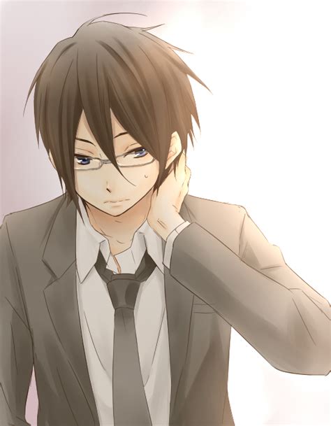 Manga boy kawaii bishounen manga image chibi guys art. Safebooru - 1boy blue eyes brown hair glasses hyouka necktie rito453 short hair solo tohgaito ...
