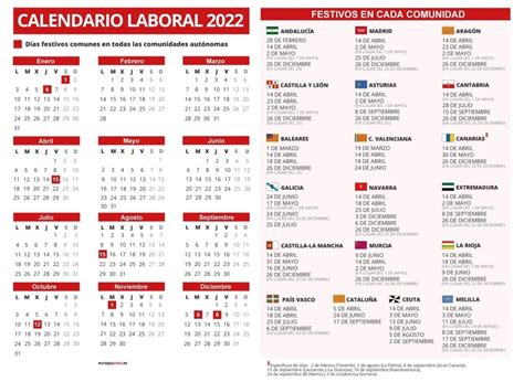 Calendario Laboral Espa A Con Todos Los Festivos Imagesee