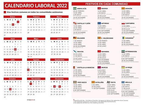 Calendario Laboral 2022 Espa 209 A Con Todos Los Festivos Usa IMAGESEE