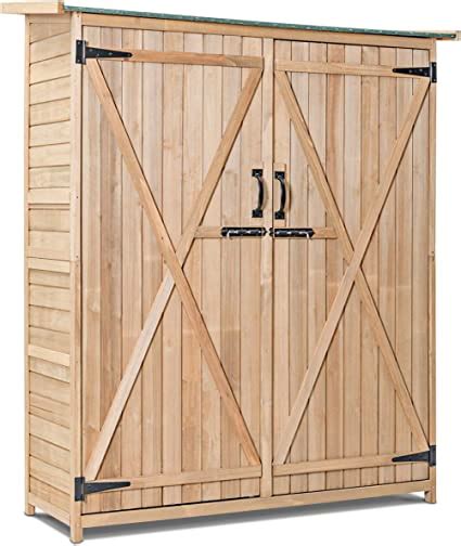 Goplus Outdoor Storage Cabinet Wooden Garden Shed With Double Lockable