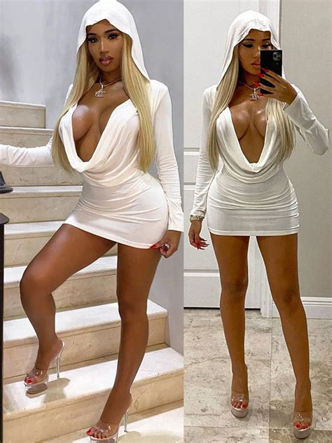 Club Dress For Women Halter Sexy Cut Out Long Sleeves Polyester Cupless White Sexy Dress