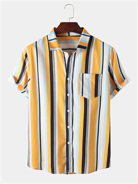 Mens Vertical Striped Short Sleeve Casual Designer Shirts Shirts
