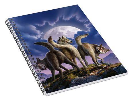 3 Wolves Mooning Spiral Notebook For Sale By Jerry Lofaro