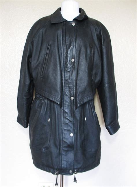Vintage Wilsons Leather Long Jacket Black Leather C Gem