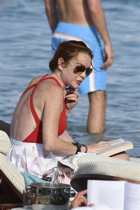 Lindsay Lohan In Swimsuit At Nammos Beach In Mykonos