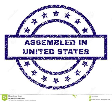 Scratched Textured Assembled In United States Stamp Seal Stock Vector