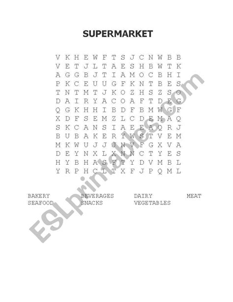 English Worksheets Supermarket Word Search