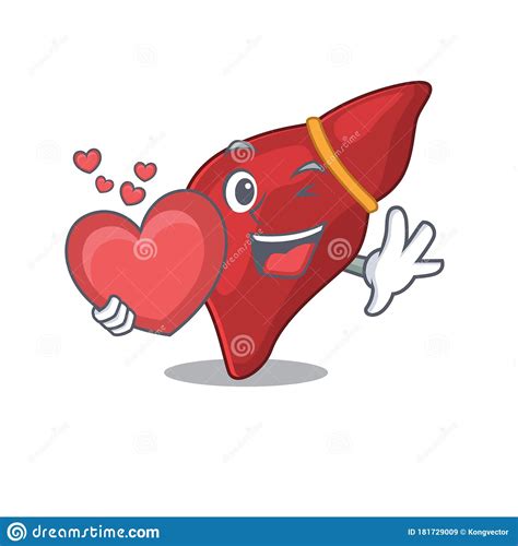 A Sweet Healthy Human Liver Cartoon Character Style With A Heart Stock