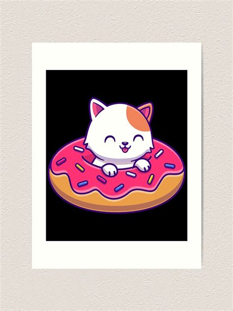 Cute Cat With Doughnut Balloon Art Print By Cats World Redbubble