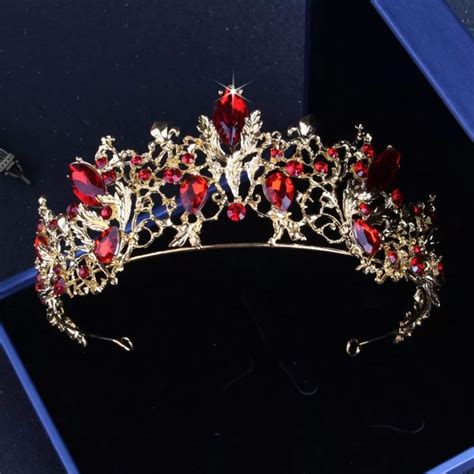 Red Bridal Tiara Set Tiara Bridal Crown Set Crystal Red Etsy