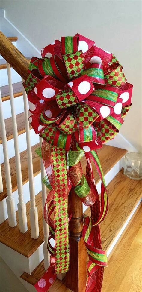Christmas Tree Topper Tree Bow Large Red And Lime Green Etsy Diy