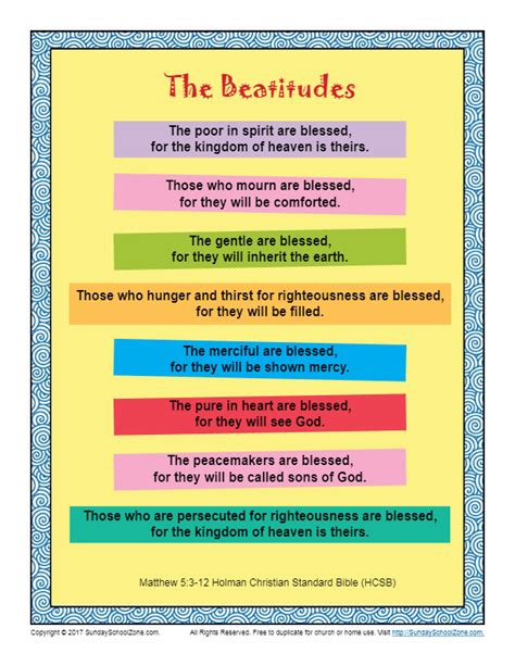 The Beatitudes Poster Scripture Page On Sunday School Zone