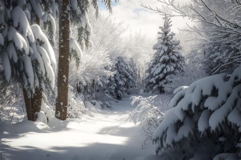 Premium Ai Image A Snowy Path In The Woods A Snowy Forest