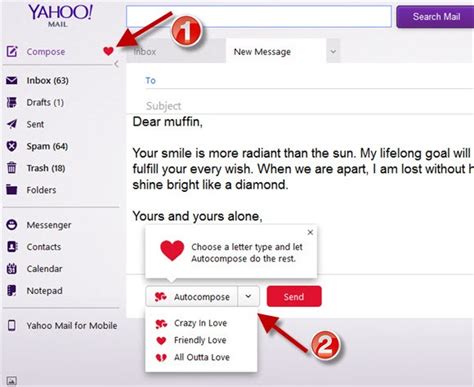 Auto Compose Valentine Message In Yahoo Mail