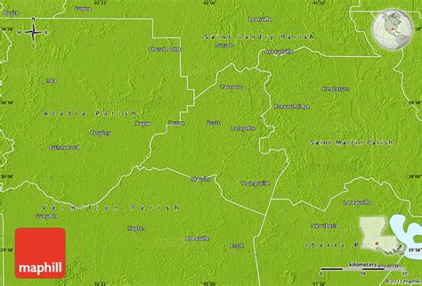 Physical Map Of Lafayette Parish