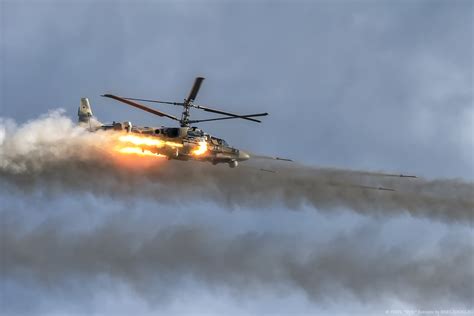 Ka 52 Attack Helicopter Of The Russian Army Fires A Salvo Rhelicopters