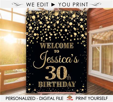 Personalised Black And Gold Birthday Welcome Sign 30th 40th Etsy