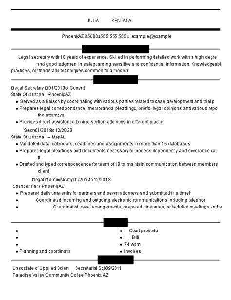 Legal Secretary Resume Examples For Template And Guide