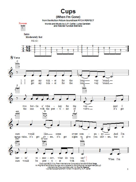 Cups When Im Gone Sheet Music By Anna Kendrick Ukulele 152680