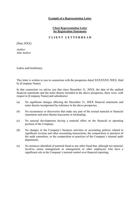 Company Representation Letter Format