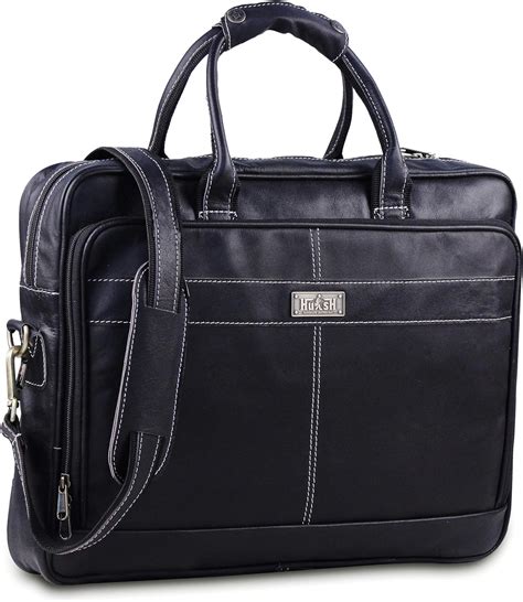 18 Inch Black Leather Laptop Bag For Men Leather Messenger
