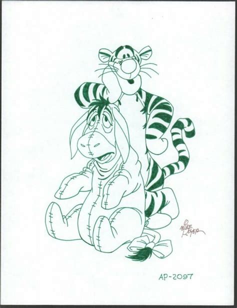 Winnie The Pooh Disney Green Ink Drawing Concept Art Tigger AP2097 By