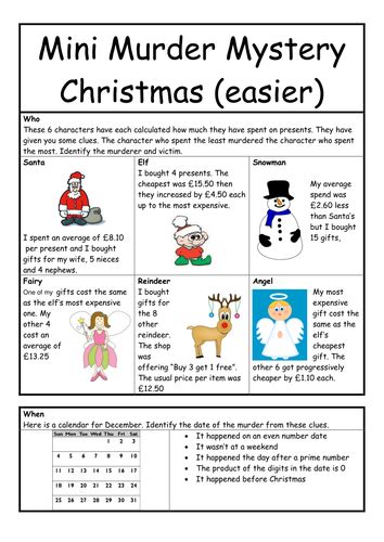 All our mystery party games are good clean fun so they are all suitable fun for tween and teen parties. Murder mystery for Christmas worksheet | Teaching Resources