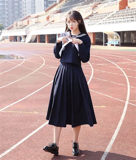 Spring Japanese School Uniforms For Girls Cotton Shirtlong Skirt
