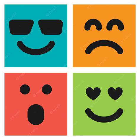 Conjunto De Cuatro Emoticonos Coloridos Con Caras Sonrientes Amadas