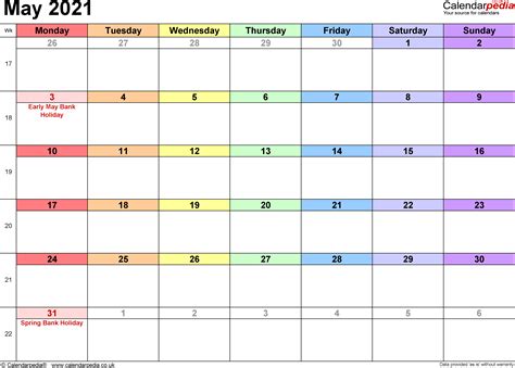 Calendar May 2021 Uk Bank Holidays Excelpdfword Templates