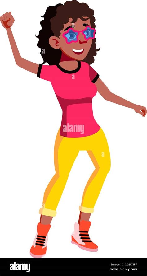 Enjoyment Young Lady Dancing Disco On Dance Floor Cartoon Vector Stock