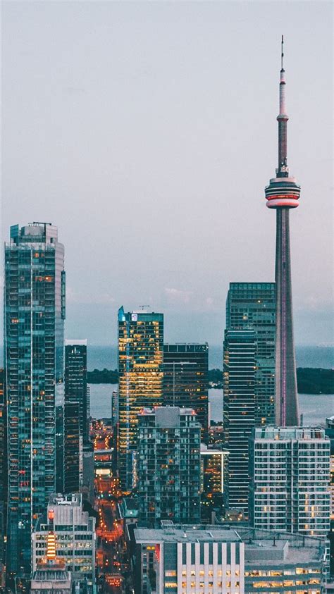 Toronto Citylights Tallest Skyscraper Dusk Evening Iphone Wallpapers