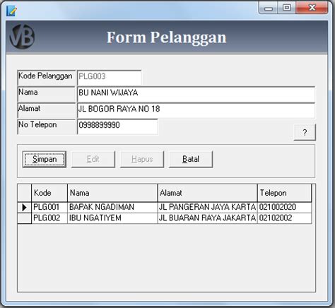 Belajar Visual Basic 6.0 Membuat Form Pelanggan VB 6.0