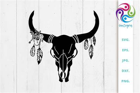 Gorgeous Cow Skull With Feathers Svg File By Sintegra Thehungryjpeg