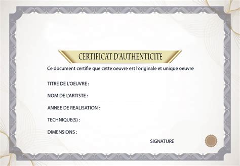 Certificat Dauthenticité Pour Artiste En Français Téléchargement