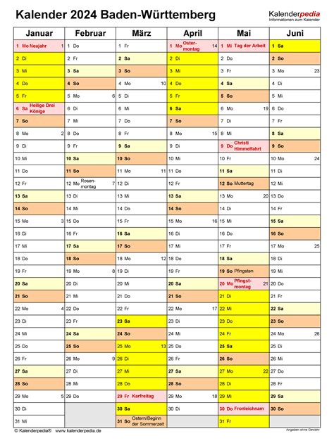 Kalender 2024 Baden W 252 Rttemberg Ferien Feiertage Word Vorlagen