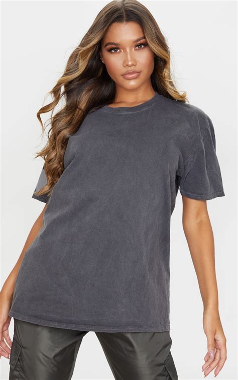 Grey Washed T Shirt Tops Prettylittlething
