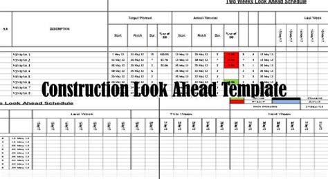 Download Construction Look Ahead Schedule Template Project Plan