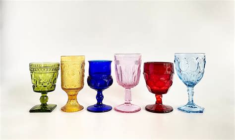 6 Vintage Mismatched Colored Goblets Mismatched Glasses Etsy In 2021 Vintage Goblets