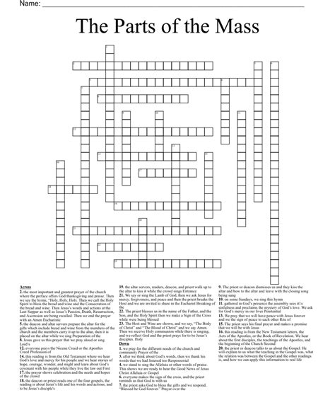 The Parts Of The Mass Crossword Wordmint