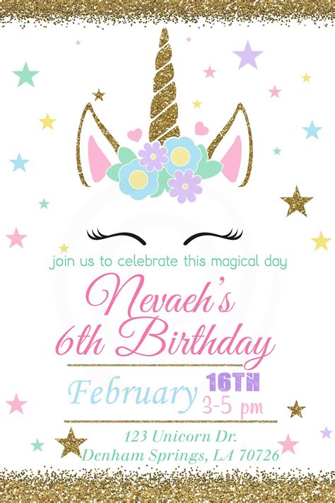 Unicorn invitation unicorn birthday invitation unicorn party | etsy. Unicorn Birthday Invitation * Custom designed unicorn ...