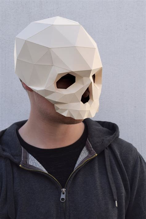 Papercraft Skull Mask Template Model Sculpture Origami Low Etsy