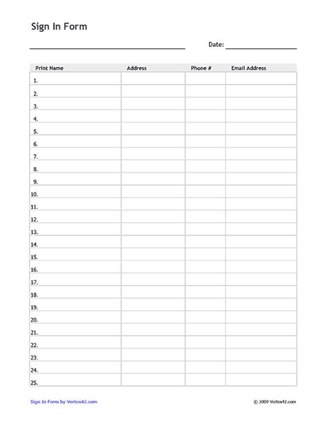 Since the medication tracker is editable you can adapt it to your needs. Free printable Sign In Form (PDF) from Vertex42.com | Sign ...
