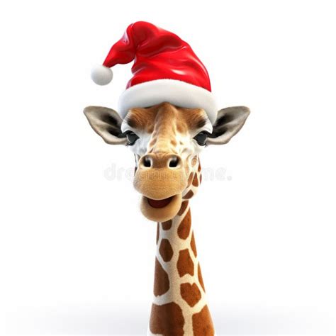 Playful 3d Rendering Of Giraffe Wearing Christmas Hat Stock
