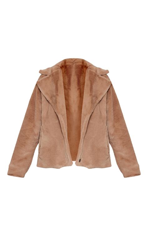 Camel Faux Fur Cropped Coat Outerwear Prettylittlething