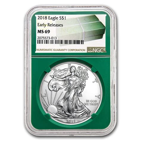 2014 american silver eagle dollar coin i received was in near mint condition, i was very pleased with us mint, i have dealt with this vender in the past the condition of these type of coins determines the investment value and will hold and increase there value with time, the better the condition the more. Buy 2018 Silver American Eagle MS-69 NGC (ER, Green Holder ...