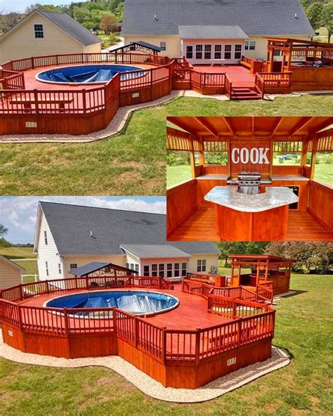 Large Deck With Kitchen And Pool Decks Around Pools Backyard Pool
