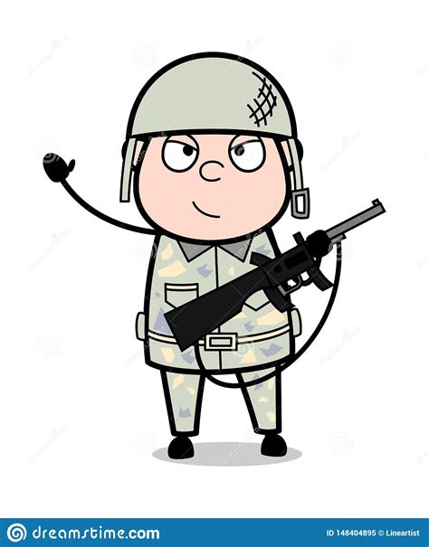Holding A Gun Cute Army Man Cartoon Soldier Vector Illustration Stock