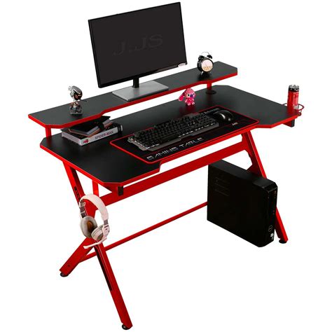 Contemporary Red And Black Gaming Desk With Shelf Ct 1913l1 Blackandred